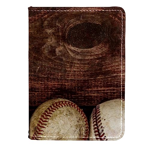 KQNZT Reisepasshülle Brieftasche PU-Leder Kartenetui Reisezubehör für Damen Herren,Retro Holz Baseball von KQNZT