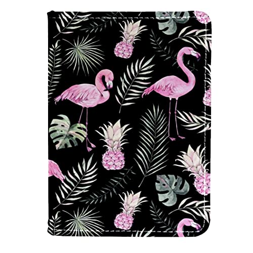 KQNZT Reisepasshülle Brieftasche PU-Leder Kartenetui Reisezubehör für Damen Herren,Rosa Ananas Flamingo Tropische Blätter von KQNZT