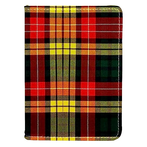 KQNZT Reisepasshülle Brieftasche PU-Leder Kartenetui Reisezubehör für Damen Herren,Rot Grün Gelb Tartan Gitter Plaid Gitter von KQNZT