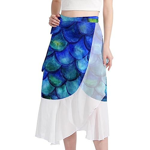 KQNZT Strand-Sarong, halbtransparente Badebekleidung für Damen, Boho-Rock,Blau grünes Schuppenmuster von KQNZT