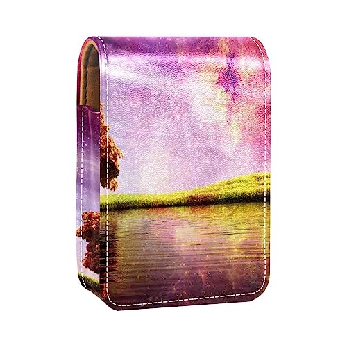 Lippenstift-Etui, Kosmetiktasche, Kosmetik-Organizer, Reise-Make-up-Tasche, Lippenstifthalter mit Spiegel für Geldbörse,Landschaft Baum See Himmel Universum Galaxy von KQNZT