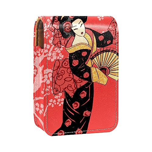 Lippenstift-Etui, Kosmetiktasche, Kosmetik-Organizer, Reise-Make-up-Tasche, Lippenstifthalter mit Spiegel für Geldbörse,Mädchen blüht im japanischen Stil von KQNZT