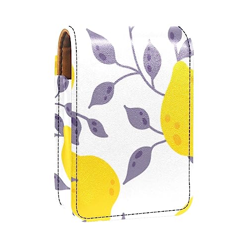 Lippenstift-Etui, Kosmetiktasche, Kosmetik-Organizer, Reise-Make-up-Tasche, Lippenstifthalter mit Spiegel für Geldbörse,Zitronenfruchtblätter von KQNZT