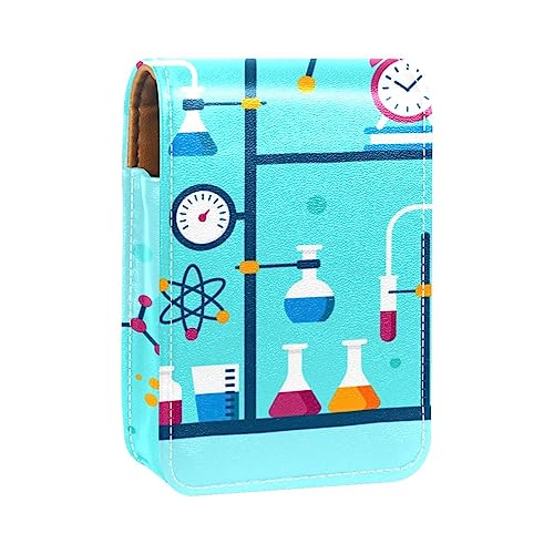 Lippenstift-Etui mit Spiegel für Geldbörse, tragbar, Mini-Make-up-Tasche, Reise-Kosmetiktasche, Kunstleder-Lippenstift-Etui, Halter für Frauen, Damen, Geschenke,Cartoon Chemie von KQNZT