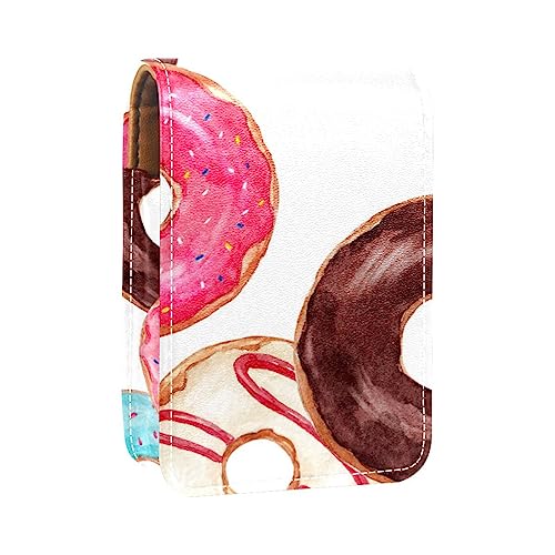 Lippenstift-Etui mit Spiegel für Geldbörse, tragbar, Mini-Make-up-Tasche, Reise-Kosmetiktasche, Kunstleder-Lippenstift-Etui, Halter für Frauen, Damen, Geschenke,Cartoon Donut reizender Nachtisch von KQNZT