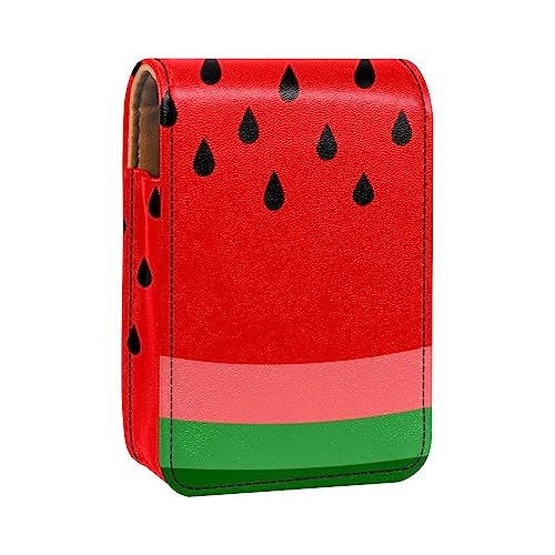 Lippenstift-Etui mit Spiegel für Geldbörse, tragbar, Mini-Make-up-Tasche, Reise-Kosmetiktasche, Kunstleder-Lippenstift-Etui, Halter für Frauen, Damen, Geschenke,Wassermelone Rot Grün von KQNZT