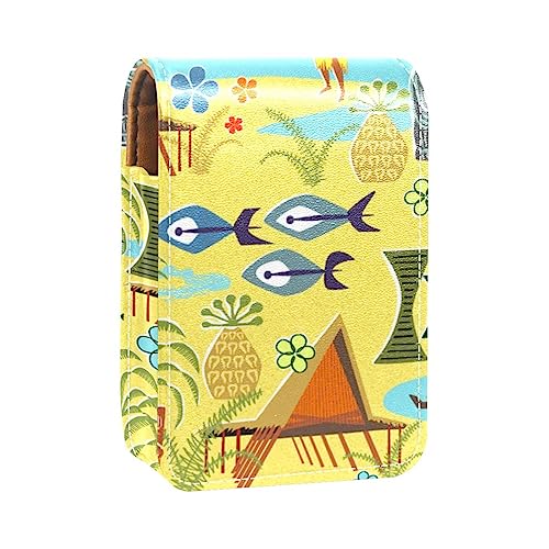 Make-up-Lippenstift-Etui für den Außenbereich, Mini-Tasche, Reise-Kosmetiktasche,Cartoon hawaiianischer Ozean Wald Mädchen Tier von KQNZT