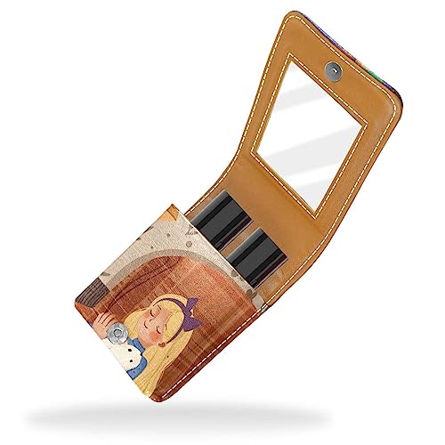 Make-up-Lippenstift-Etui für den Außenbereich, Mini-Tasche, Reise-Kosmetiktasche,Mädchen und Haustier Cartoon von KQNZT