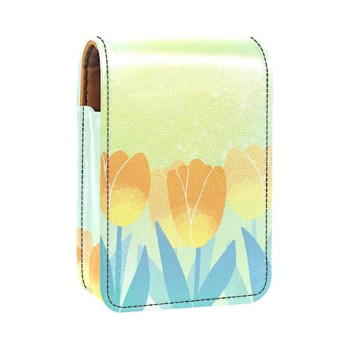 Make-up-Lippenstift-Etui mit Spiegel für Geldbörse, Kosmetiktasche mit Spiegel,Aquarell Kunst Blumenblumen Frühlings Gelb Tulpe von KQNZT