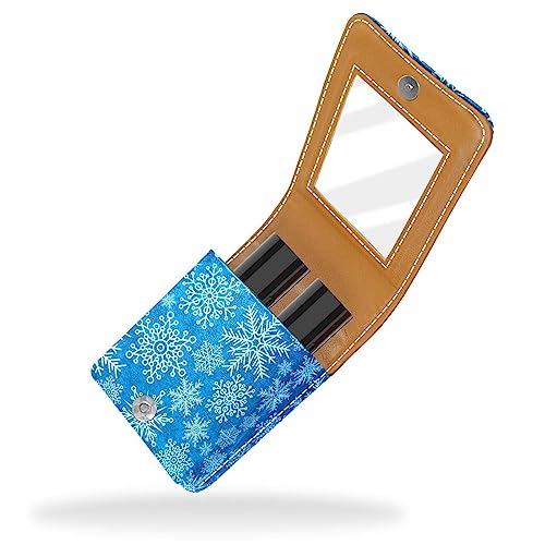 Make-up-Lippenstift-Etui mit Spiegel für Geldbörse, Kosmetiktasche mit Spiegel,Blaue Schneeflocke Weihnachten von KQNZT