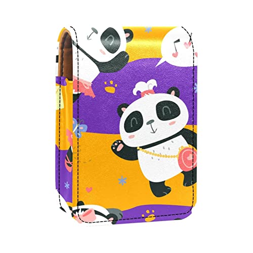 Make-up-Lippenstift-Etui mit Spiegel für Geldbörse, Kosmetiktasche mit Spiegel,Cartoon Tier Panda Tanzen von KQNZT