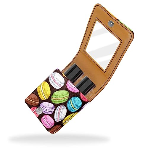 Make-up-Lippenstift-Etui mit Spiegel für Geldbörse, Kosmetiktasche mit Spiegel,Farbige Macarons Karikatur von KQNZT