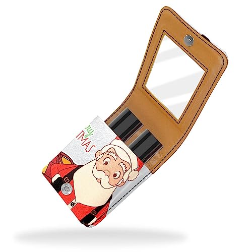 Make-up-Lippenstift-Etui mit Spiegel für Geldbörse, Kosmetiktasche mit Spiegel,Frohe Weihnachten Santa Cartoon von KQNZT