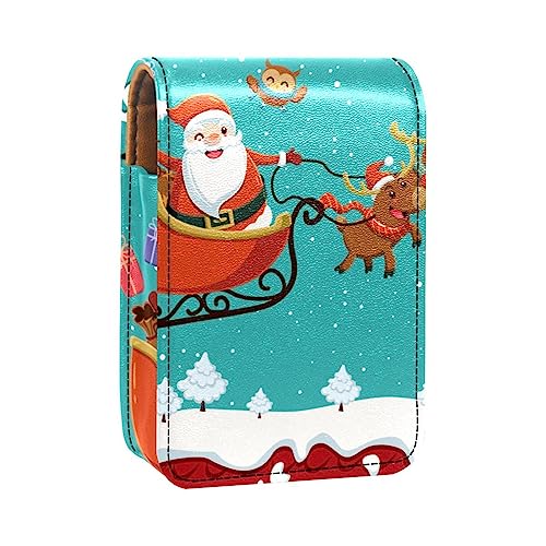 Make-up-Lippenstift-Etui mit Spiegel für Geldbörse, Kosmetiktasche mit Spiegel,Frohe Weihnachten Santa Rentierwagen von KQNZT