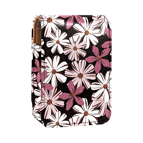 Make-up-Lippenstift-Etui mit Spiegel für Geldbörse, Kosmetiktasche mit Spiegel,Gänseblümchen Wildblumen Rosa Weinlese Frühling von KQNZT