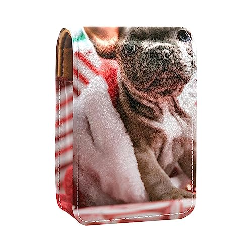 Make-up-Lippenstift-Etui mit Spiegel für Geldbörse, Kosmetiktasche mit Spiegel,Hund Weihnachten von KQNZT