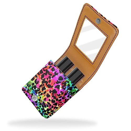 Make-up-Lippenstift-Etui mit Spiegel für Geldbörse, Kosmetiktasche mit Spiegel,Regenbogenfarbenes Leopard Patern Modern von KQNZT