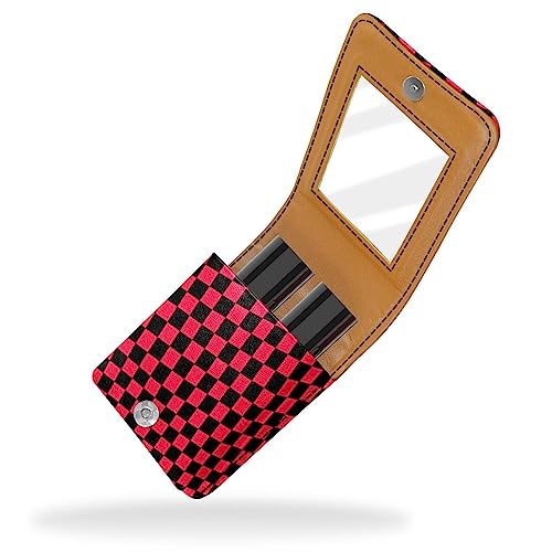 Make-up-Lippenstift-Etui mit Spiegel für Geldbörse, Kosmetiktasche mit Spiegel,Schachbrett Rot Schwarz Modern von KQNZT