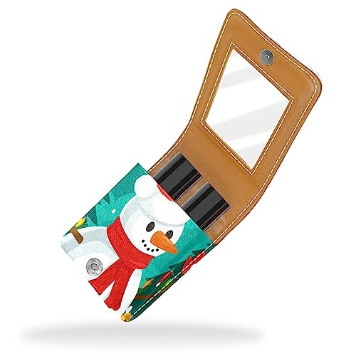 Make-up-Lippenstift-Etui mit Spiegel für Geldbörse, Kosmetiktasche mit Spiegel,Schneemann Weihnachten von KQNZT