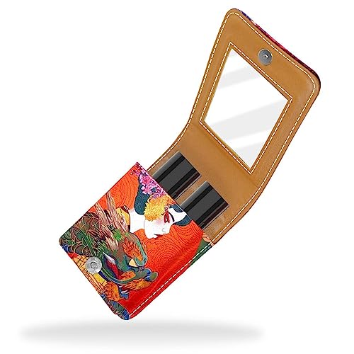 Make-up-Lippenstift-Etui mit Spiegel für Geldbörse, Kosmetiktasche mit Spiegel,Vintage Malerei Drache und Mädchen von KQNZT