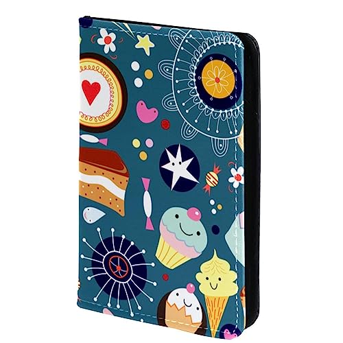 Pass- und Impfkartenhalter Combo, Passhalter mit Kartenschlitz, Passport Wallet, Passport Case,Cartoon Kissen Eiscreme Blumen Stern von KQNZT