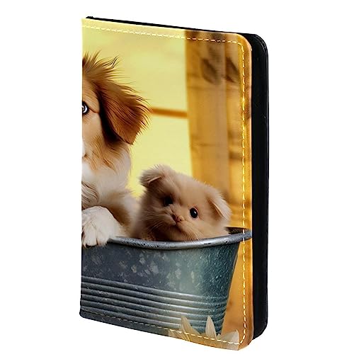 Pass- und Impfkartenhalter Combo, Passhalter mit Kartenschlitz, Passport Wallet, Passport Case,Cartoon Tier Bad Bauernhaus Katze Hunde schön von KQNZT