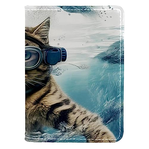 Pass- und Impfkartenhalter Combo, Passhalter mit Kartenschlitz, Passport Wallet, Passport Case,Tauchen Tier Katze Ozean Lustig Cool von KQNZT