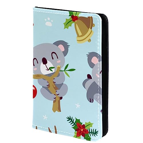 Reisepasshülle, Brieftasche, PU-Leder, Kartenetui, Reisedokumenten-Organizer,Cartoon Tier Koala Weihnachten schön von KQNZT