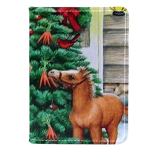 Reisepasshülle, Brieftasche, PU-Leder, Kartenetui, Reisedokumenten-Organizer,Weihnachten Bauernhaus Tier Hunde Pferd Katzen Vintage von KQNZT