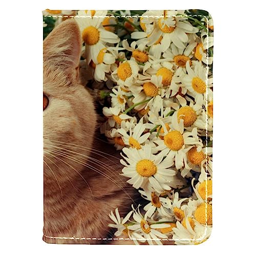 Reisepasshülle Brieftasche PU-Leder Kartenetui Reisezubehör für Damen Herren,Reizende orange Katzen Blume von KQNZT