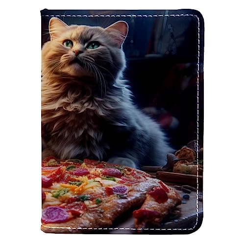 Reisepasshülle Brieftasche PU-Leder Kartenetui Reisezubehör für Damen Herren,Tierische lustige Pizza und Katzen süß von KQNZT