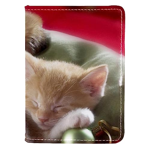 Reisepasshülle Brieftasche PU-Leder Kartenetui Reisezubehör für Damen Herren,Weihnachten Tier Hund Katze schön von KQNZT