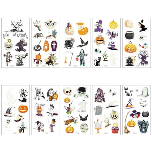 KQOZG 80+ Pieces Glow in the Dark Halloween Temporary Tattoos, Pumpkin Ghost Spider Luminous Tattoos Stickers for Children, Halloween Party Decoration Accessories von KQOZG
