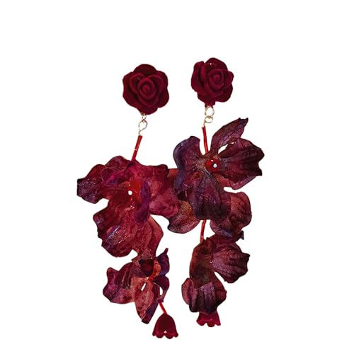 Lange Rote Fransen-Blumenohrringe – OhrhäNger Aus Kunstharz Und Stoff FüR Damen, Hypoallergen, Boho-Strandurlaubs-Style Lange Rote Fransen-Blumenohrringe – OhrhäNger Aus Kunstharz Und Stoff FüR Damen, Hypoallergen, Boho-Strandurlaubs-Style von KQYTRBV