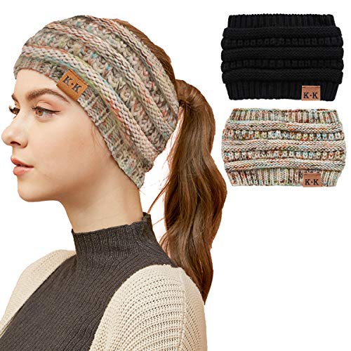 KQueenStar Damen Beanie Hüte Damen Stretch Zopfstrick Messy Bun Beanie Hüte Winter Kopfwärmer für Frauen, L, Einheitsgröße von KQueenStar