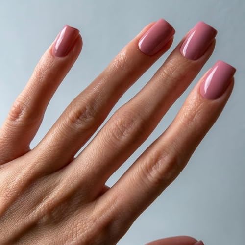 KQueenest Press on Nails Kurz mit Kleber – Sheer Violett Nägel zum Aufkleben Kurz, Einfarbig Eckig Fake Nails Beeren, Quadratische Künstliche Nägel Set für Frauen & Mädchen, 24 Stück von KQueenest