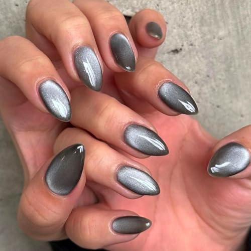KQueenest Cateye Press On Nails - 30 Stück Glitzer Grau Nägel zum Aufkleben Kurz Mandel, Sparkle Bling Fake Nails Künstliche Fingernägel zum aufkleben, Glänzende Acryl Nägel für Frauen Maniküre KQueenest Cateye Press On Nails - 30 Stück Glitzer Grau Nägel zum Aufkleben Kurz Mandel, Sparkle Bling Fake Nails Künstliche Fingernägel zum aufkleben, Glänzende Acryl Nägel für Frauen Maniküre von KQueenest