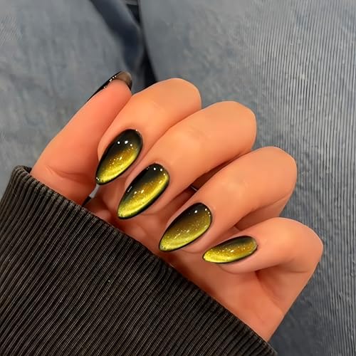 KQueenest Cat Eye Press On Nails - Schwarz Nägel zum Aufkleben Mandel Mittel, Sparkle Glitzer Gold Fake Nails Set, Luxus Bling Acryl Künstliche Fingernägel zum aufkleben für Frauen, 30 Stück KQueenest Cat Eye Press On Nails - Schwarz Nägel zum Aufkleben Mandel Mittel, Sparkle Glitzer Gold Fake Nails Set, Luxus Bling Acryl Künstliche Fingernägel zum aufkleben für Frauen, 30 Stück von KQueenest
