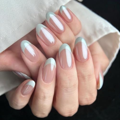KQueenest Chrome Press On Nails - Glitzer Weiß French Nägel zum Aufkleben Kurz Runde, Sparkle Bling Fake Nails Künstliche Fingernägel zum aufkleben, Glasiert Acryl Nägel für Frauen, 24 Stück KQueenest Chrome Press On Nails - Glitzer Weiß French Nägel zum Aufkleben Kurz Runde, Sparkle Bling Fake Nails Künstliche Fingernägel zum aufkleben, Glasiert Acryl Nägel für Frauen, 24 Stück von KQueenest