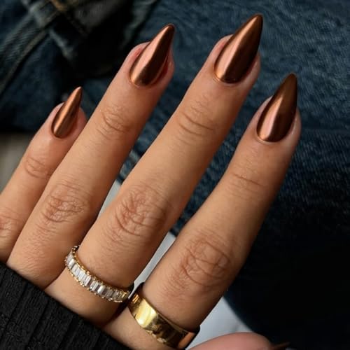 KQueenest Chrome Press On Nails - Metallic Bronze Nägel zum Aufkleben Mittel Mandel, Spiegel Effekt Fake Nails Künstliche Fingernägel zum aufkleben, Sparkle Bling Acryl Nägel für Frauen, 24 Stück KQueenest Chrome Press On Nails - Metallic Bronze Nägel zum Aufkleben Mittel Mandel, Spiegel Effekt Fake Nails Künstliche Fingernägel zum aufkleben, Sparkle Bling Acryl Nägel für Frauen, 24 Stück von KQueenest