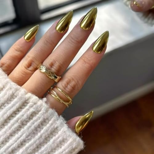 KQueenest Chrome Press On Nails - Metallic Gold Nägel zum Aufkleben Mittel Mandel, Spiegel Effekt Fake Nails Künstliche Fingernägel zum aufkleben, Sparkle Bling Acryl Nägel für Frauen, 24 Stück KQueenest Chrome Press On Nails - Metallic Gold Nägel zum Aufkleben Mittel Mandel, Spiegel Effekt Fake Nails Künstliche Fingernägel zum aufkleben, Sparkle Bling Acryl Nägel für Frauen, 24 Stück von KQueenest