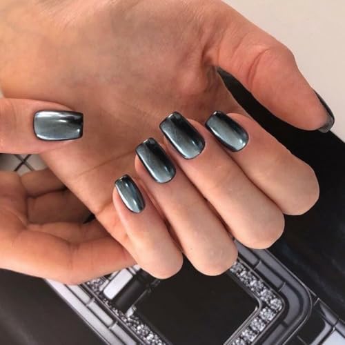 KQueenest Chrome Press On Nails - Metallic Schwarz Nägel zum Aufkleben Mittel Kurz Eckig, Spiegel Effekt Fake Nails Künstliche Fingernägel, Sparkle Bling Acryl Nägel für Frauen, 24 Stück KQueenest Chrome Press On Nails - Metallic Schwarz Nägel zum Aufkleben Mittel Kurz Eckig, Spiegel Effekt Fake Nails Künstliche Fingernägel, Sparkle Bling Acryl Nägel für Frauen, 24 Stück von KQueenest