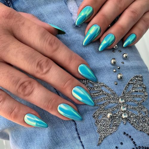 KQueenest Chrome Press On Nails - Metallic Türkis Blau Nägel zum Aufkleben Mittel Mandel, Spiegel Effekt Fake Nails Künstliche Fingernägel, Sparkle Bling Acryl Nägel für Frauen, 24 Stück KQueenest Chrome Press On Nails - Metallic Türkis Blau Nägel zum Aufkleben Mittel Mandel, Spiegel Effekt Fake Nails Künstliche Fingernägel, Sparkle Bling Acryl Nägel für Frauen, 24 Stück von KQueenest