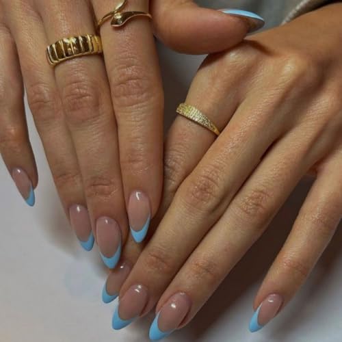 KQueenest Soft Gel Press On Nails French Tip - 30 Stück Blau Nägel zum Aufkleben Kurz Mandel, Natürlich Fake Nails Künstliche Fingernägel zum aufkleben, Acryl Full Cover French Nägel für Frauen KQueenest Soft Gel Press On Nails French Tip - 30 Stück Blau Nägel zum Aufkleben Kurz Mandel, Natürlich Fake Nails Künstliche Fingernägel zum aufkleben, Acryl Full Cover French Nägel für Frauen von KQueenest