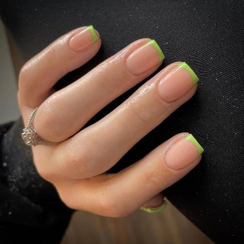 KQueenest Soft Gel Press On Nails French Tip - 30 Stück Neon Grün Nägel zum Aufkleben Kurz Eckig, Natürlich Fake Nails Künstliche Fingernägel, Glänzende Acryl Full Cover French Nägel für Frauen KQueenest Soft Gel Press On Nails French Tip - 30 Stück Neon Grün Nägel zum Aufkleben Kurz Eckig, Natürlich Fake Nails Künstliche Fingernägel, Glänzende Acryl Full Cover French Nägel für Frauen von KQueenest