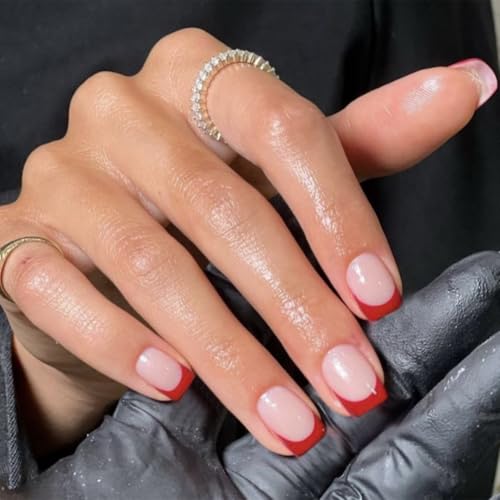 KQueenest Soft Gel Press On Nails French Tip - 30 Stück Rot Nägel zum Aufkleben Kurz Eckig, Natürlich Fake Nails Künstliche Fingernägel, Glänzende Acryl Full Cover French Nägel für Frauen KQueenest Soft Gel Press On Nails French Tip - 30 Stück Rot Nägel zum Aufkleben Kurz Eckig, Natürlich Fake Nails Künstliche Fingernägel, Glänzende Acryl Full Cover French Nägel für Frauen von KQueenest
