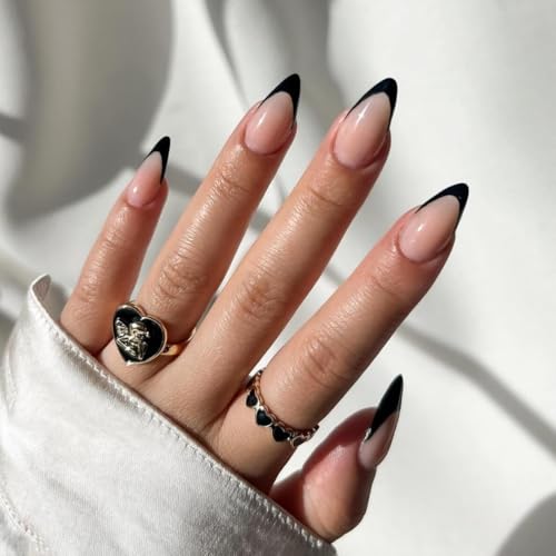 KQueenest Soft Gel Press On Nails French Tip - 30 Stück Schwarz Nägel zum Aufkleben Kurz Mandel, Natürlich Fake Nails Künstliche Fingernägel zum aufkleben, Acryl Full Cover French Nägel für Frauen KQueenest Soft Gel Press On Nails French Tip - 30 Stück Schwarz Nägel zum Aufkleben Kurz Mandel, Natürlich Fake Nails Künstliche Fingernägel zum aufkleben, Acryl Full Cover French Nägel für Frauen von KQueenest