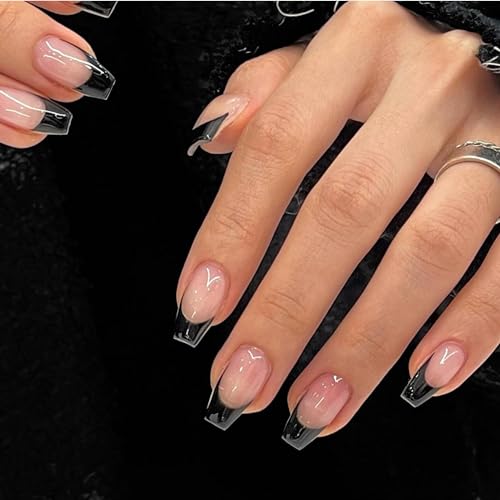 KQueenest Soft Gel Press On Nails French Tip - 30 Stück Schwarz Nägel zum Aufkleben Mandel Sarg, Natürlich Fake Nails Künstliche Fingernägel zum aufkleben, Acryl Ballerina French Nägel für Frauen KQueenest Soft Gel Press On Nails French Tip - 30 Stück Schwarz Nägel zum Aufkleben Mandel Sarg, Natürlich Fake Nails Künstliche Fingernägel zum aufkleben, Acryl Ballerina French Nägel für Frauen von KQueenest