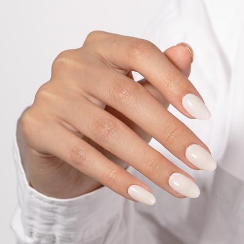 KQueenest Soft Gel Press on Nails Kurz – Sheer Weiß Nägel zum Aufkleben Kurz Runde, Einfarbig Fake Nails mit Kleber, Glänzend Milch Weiß Mandel Künstliche Nägel Set für Frauen & Mädchen, 24 Stück von KQueenest