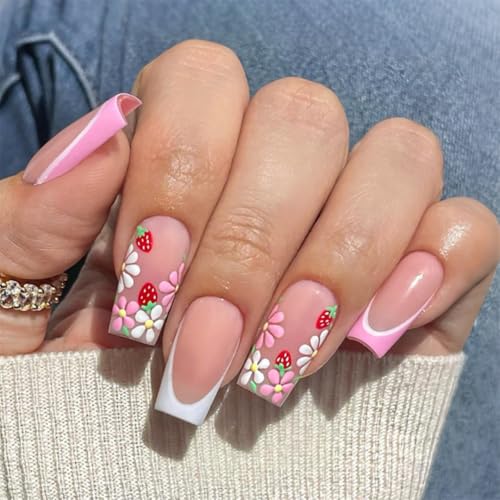 KQueenest Weiß Französisch Nägel zum Aufkleben Lange Sarg, Acryl Press On Nails mit Blumen Gestaltung Full Cover Glänzende Mittel Eckig Fake Nails Künstliche Fingernägel für Frauen 24 Pcs KQueenest Weiß Französisch Nägel zum Aufkleben Lange Sarg, Acryl Press On Nails mit Blumen Gestaltung Full Cover Glänzende Mittel Eckig Fake Nails Künstliche Fingernägel für Frauen 24 Pcs von KQueenest